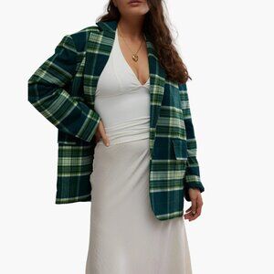 Free People Reggie Oversized Blazer Green Combo Plaid Size Small NWOT